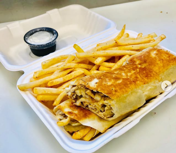 Shawarma wrap with crispy fries from Taza Mediterranean Grill
